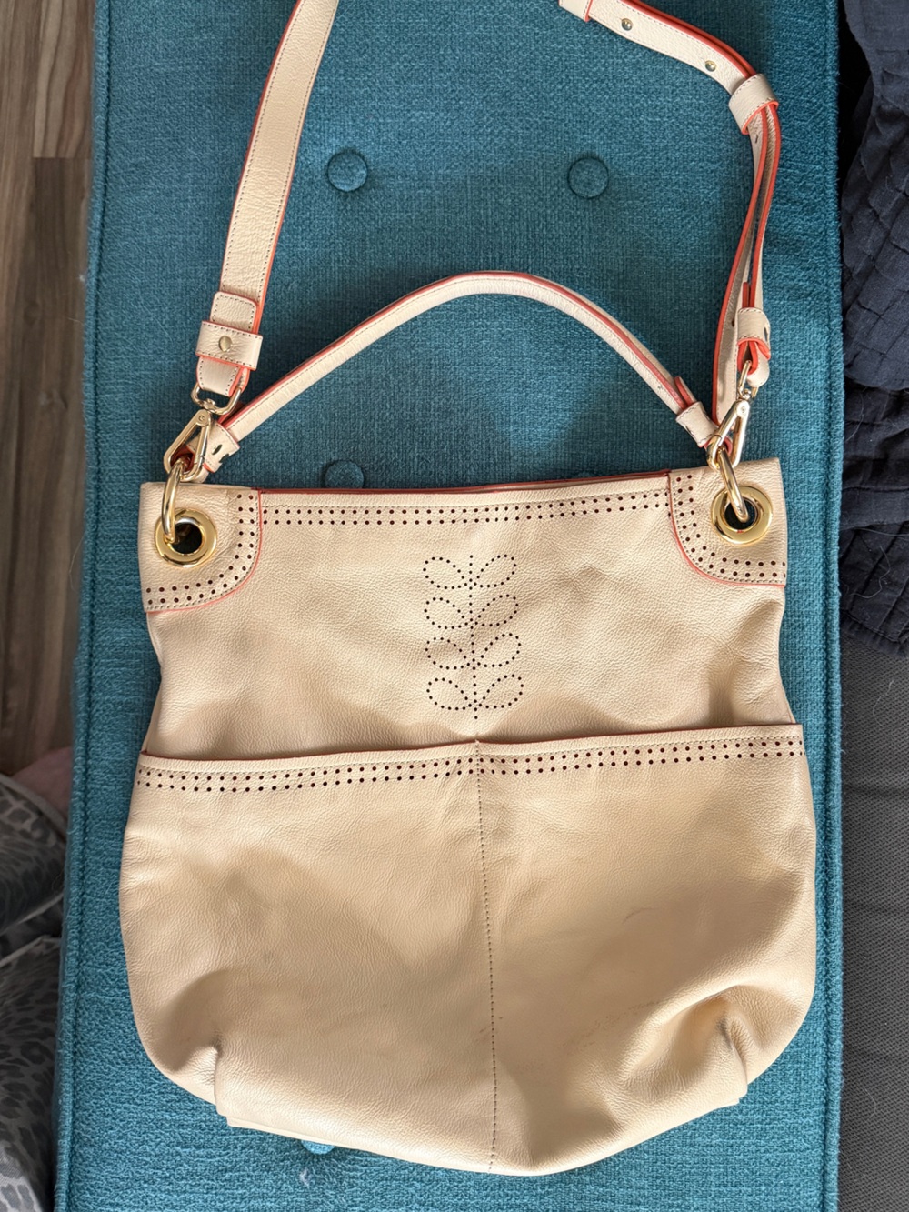 Orla Kiely Cream & Orange Leather Bag